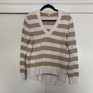MICHAEL Michael Kors Gold and Cream V-Neck Sweater
